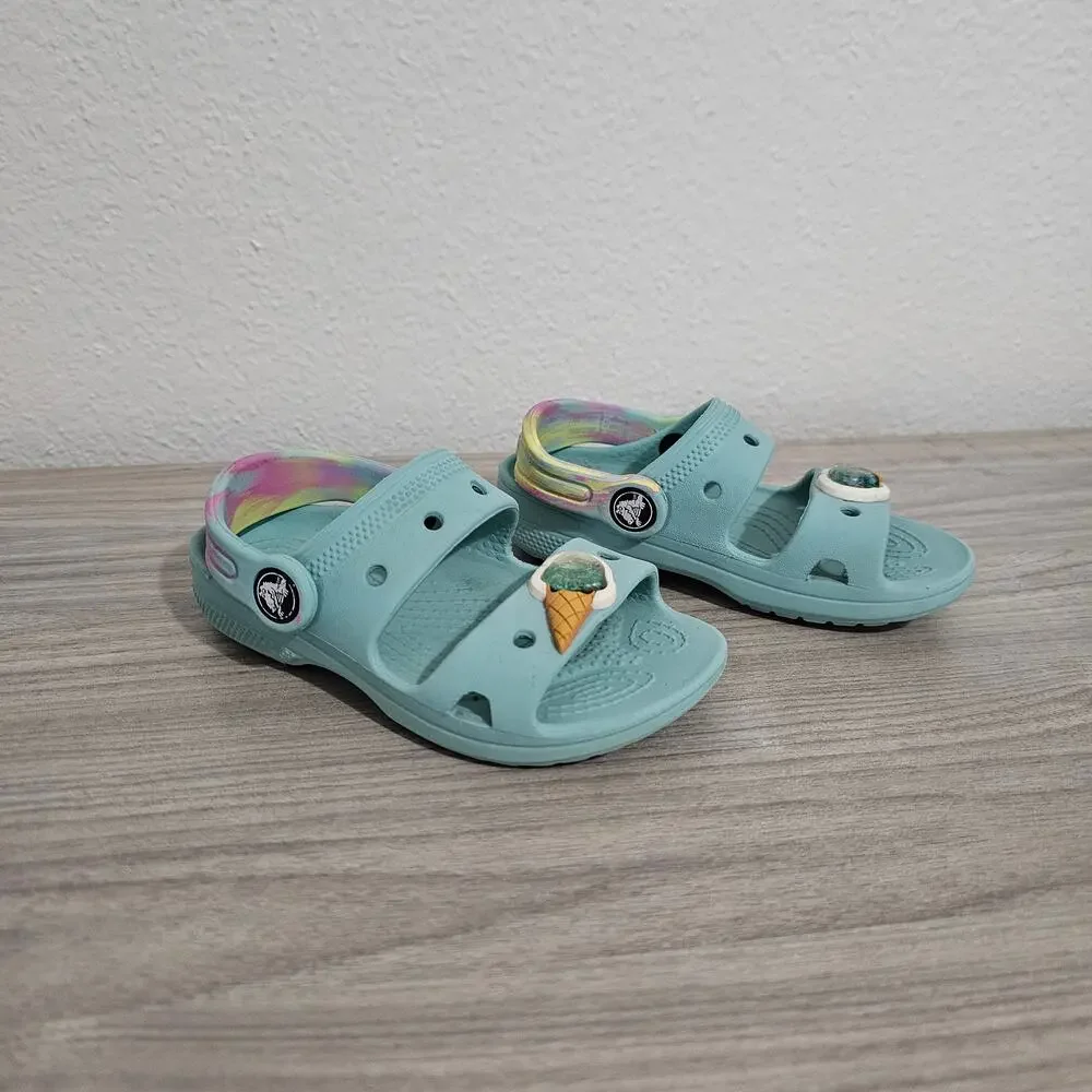 Crocs Ice Cream Embellished Sandels Aqua Blue Kids Girls C9 Summer Pool